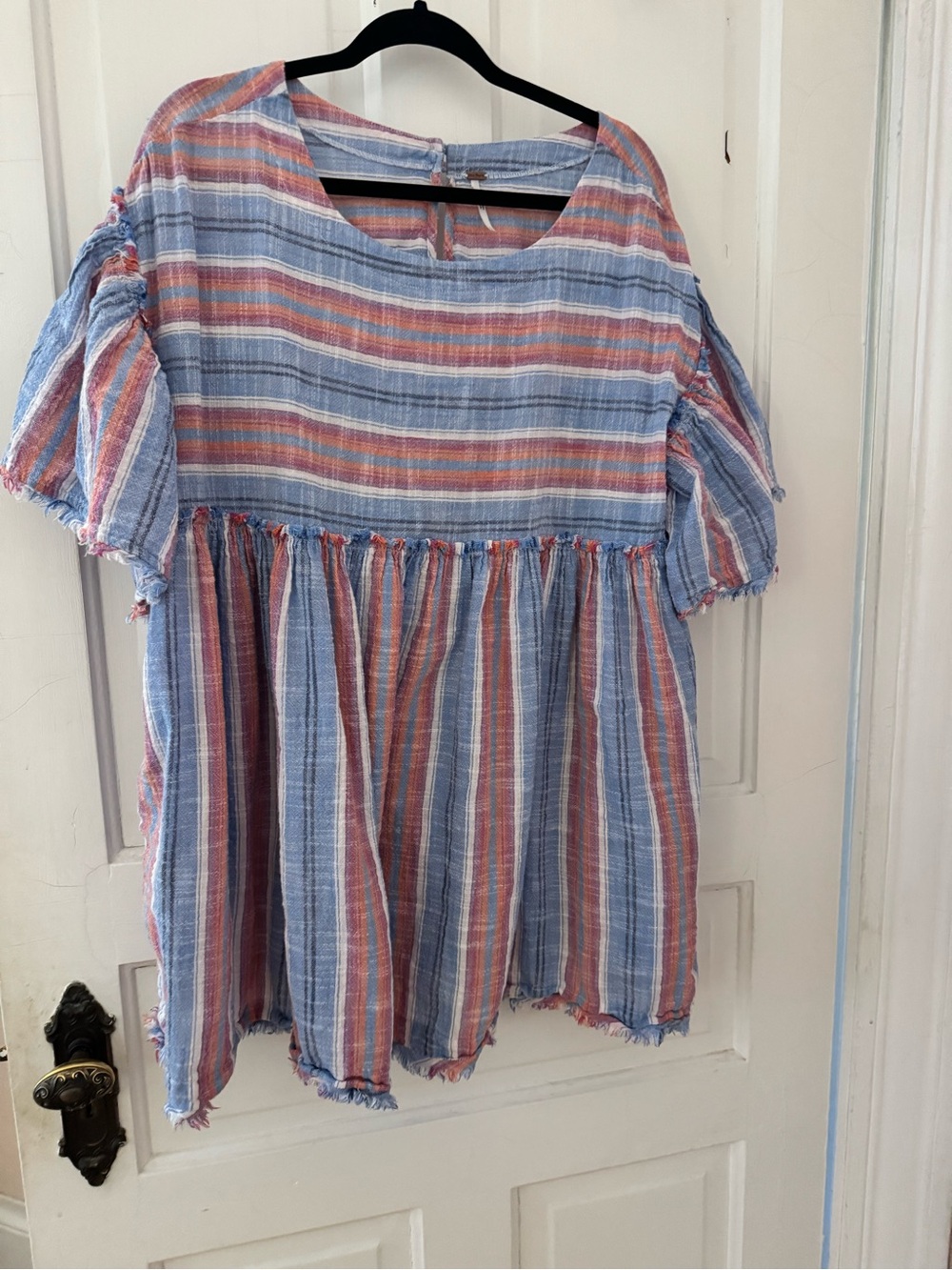 Free People Blue and Coral Striped Babydoll Tunic